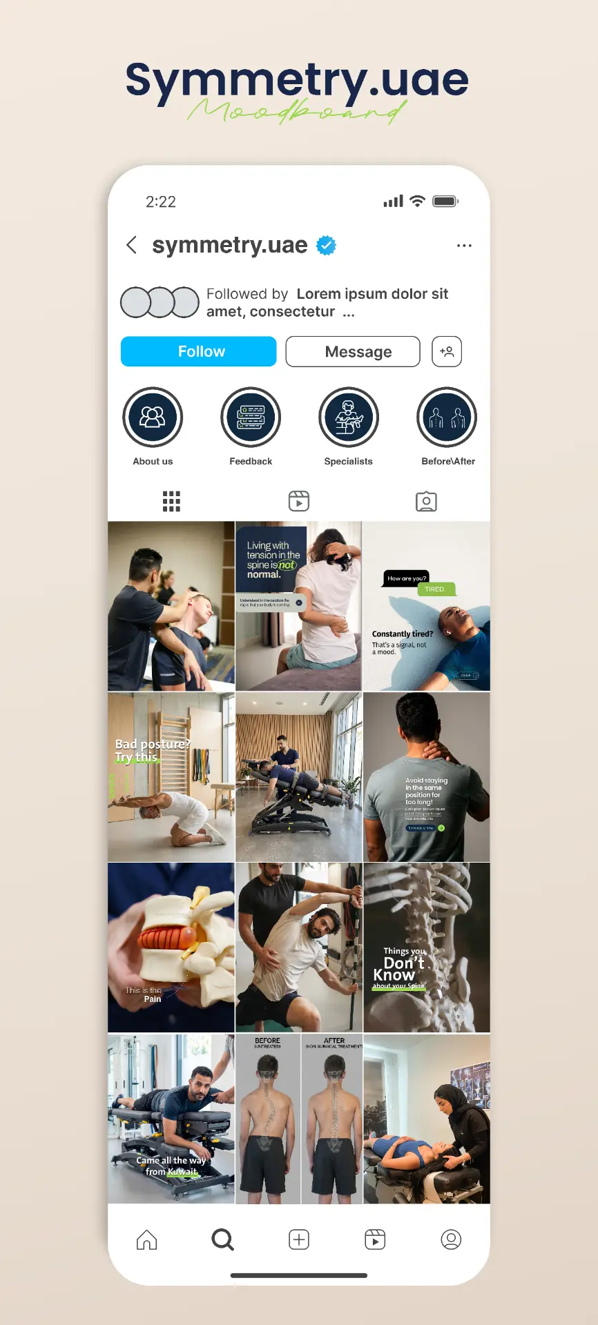 Symmetry.uae moodboard — Instagram grid direction
